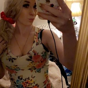 Floral tank top light teal color, hugging fit